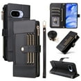 thumbnail image 1 of Wallet Case for Google Pixel 9a, PU Leather RFID Blocking Card Slots Zipper Pocket Magnetic Buckle Kickstand Shoulder Strap & Wrist Strap Rugged Phone Cover for Google Pixel 9a, Black, 1 of 11