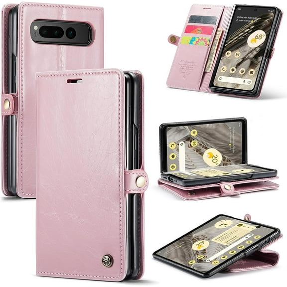 Wallet Case for Google Pixel Fold 5G 2023,Magnetic Protect PU Leather Flip Case with Card Holder Cash Slot Kickstand Shockproof Protection Case (Pink)