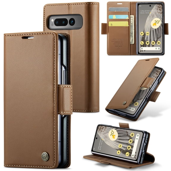 Wallet Case for Google Pixel Fold with [RFID Blocking], Card Slots Holder Retro PU Leather Flip Kickstand Full Body Shockproof Purse Phone Cover for Google Pixel Fold, Brown