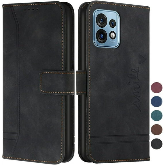Wallet Case for Moto Edge Plus 2023, Moto Edge Plus Leather Flip Case with Kickstand Magnetic Full Protection Compatible with Motorola Moto Edge Plus 2023 Smile Black