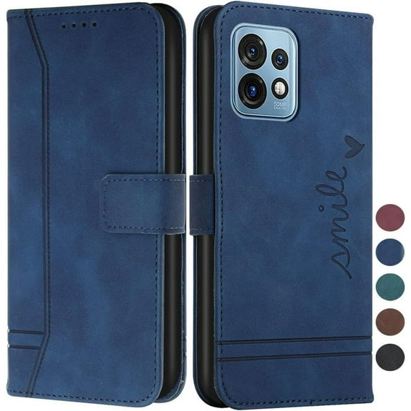 Wallet Case for Moto Edge Plus 2023, Moto Edge Plus Leather Flip Case with Kickstand Magnetic Full Protection Compatible with Motorola Moto Edge Plus 2023 Smile Blue