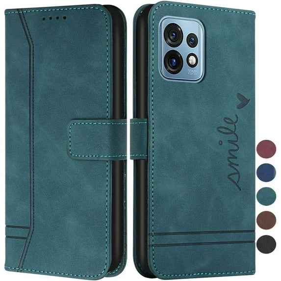 Wallet Case for Moto Edge Plus 2023, Moto Edge Plus Leather Flip Case with Kickstand Magnetic Full Protection Compatible with Motorola Moto Edge Plus 2023 Smile Green