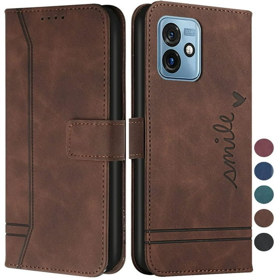 Wallet Case for Moto G 5G 2023, Moto G 5G 2023 Leather Flip Case with Kickstand Magnetic Full Protection Compatible with Motorola Moto G 5G 2023 Smile Brown