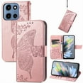 thumbnail image 1 of Wallet Case for Moto G 5G(2025),Women Folio PU Leather Case Wrist Strap Card Slots Holder Purse Embossed Butterfly Flower Stand Magnetic Closure Flip Full-Body Protective Case,Rosegold, 1 of 12