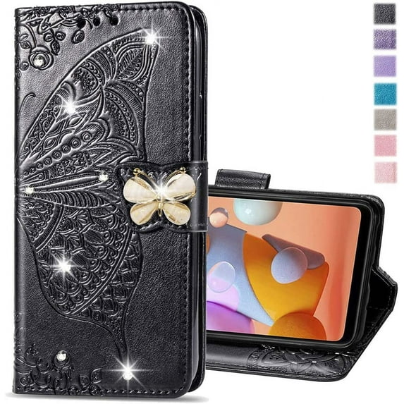 Wallet Case for Moto G Play 4G 2024 Case Crystal Glitter Bling with Card Holder Stand Leather Phone Case Diamond Butterfly Protective Case for Motorola Moto G Play 4G 2024 Crystal Black