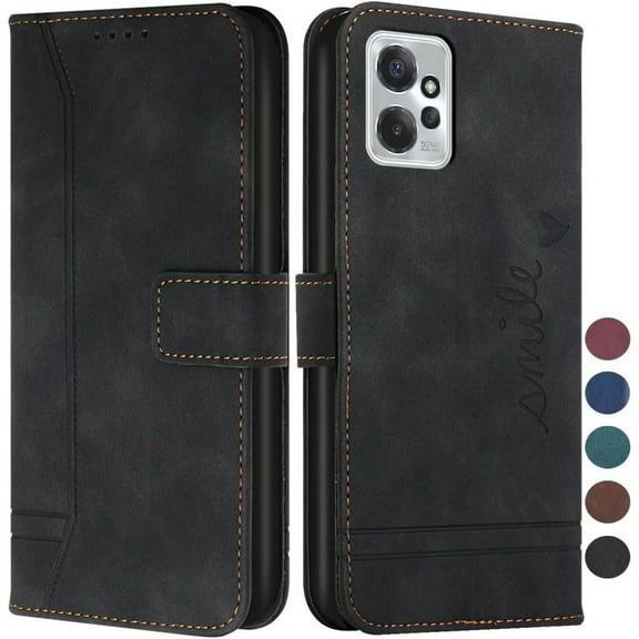 Wallet Case for Moto G Power 5G 2023, Moto G Power 5G 2023 Case with Card Holder Leather Flip Case with Kickstand Magnetic Full Protection Cover for Motorola Moto G Power 5G 2023 Smile Black