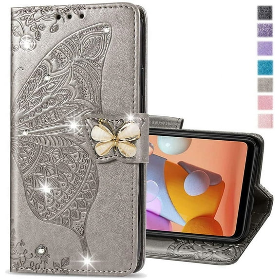 Wallet Case for Moto G Power 5G 2024 Case Crystal Glitter Bling with Card Holder Stand Leather Flip Phone Case Diamond Butterfly Protective Case for Moto G Power 5G 2024 Crystal Grey
