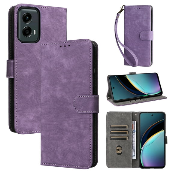 Wallet Case for Moto G Stylus 5G(2024),with RFID Blocking Credit Card Holder, with Wrist Strap PU Leather Magnetic Folio Kickstand Shockproof Women Men Phone case, Purple