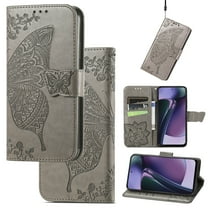 Wallet Case for Motorola Edge 2025, Butterfly Embossed PU Leather Magnetic Closure Kickstand Card Slots with Wrist Strap for Girls Women for Motorola Edge 2025, Gray