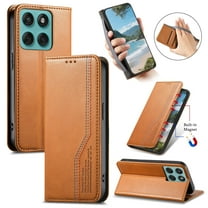 Wallet Case for Motorola Edge 2025, PU Leather Flip Cover with Elastic Wristband, Kickstand Shockproof Card & Cash Slots, Magnetic Closure Drop Protective Rugged Phone Cover, Brown