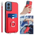 thumbnail image 1 of Wallet Case for Motorola G Play 4G 2024, Stylish Ultra Slim PU Leather Card Slots Ring Stand Wrist Strap Shockproof Protective Thin Lightweight Back Case Cover for G Play 4G 2024, Red, 1 of 7