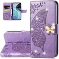 thumbnail image 1 of Wallet Case for Motorola G72,3D Butterfly Pattern PU Leather Flip Phone Case with Magnetic Clasp and Cash Card Slots Holder Holster for Moto G72, HZD Rhinestone Light Purple, 1 of 18