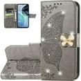 thumbnail image 1 of Wallet Case for Motorola G72,3D Butterfly Pattern PU Leather Flip Phone Case with Magnetic Clasp and Cash Card Slots Holder Holster for Moto G72, HZD Rhinestone Gray, 1 of 18