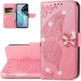 thumbnail image 1 of Wallet Case for Motorola G72,3D Butterfly Pattern PU Leather Flip Phone Case with Magnetic Clasp and Cash Card Slots Holder Holster for Moto G72, HZD Rhinestone Pink, 1 of 9