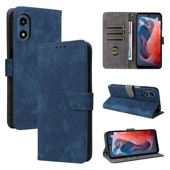 Wallet Case for Motorola Moto G 2025, RFID Blocking Cards Holder Flip Stand Full Body Protective Bumper Shockproof Phone Case with Hand Strap for Motorola Moto G 2025, Blue