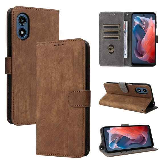 Wallet Case for Motorola Moto G 2025, RFID Blocking Cards Holder Flip Stand Full Body Protective Bumper Shockproof Phone Case with Hand Strap for Motorola Moto G 2025, Brown
