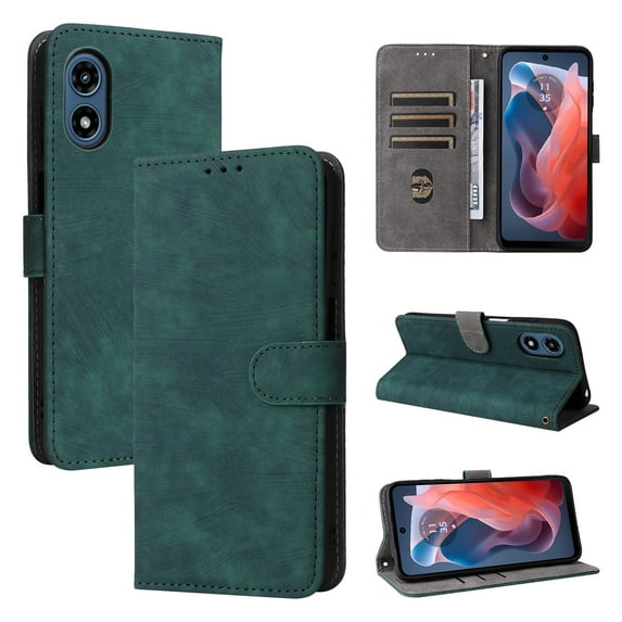 Wallet Case for Motorola Moto G 2025, RFID Blocking Cards Holder Flip Stand Full Body Protective Bumper Shockproof Phone Case with Hand Strap for Motorola Moto G 2025, Green