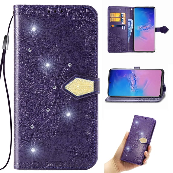 Wallet Case for Motorola Moto G 5G 2023, Women Elegant Diamond Embossed PU Leather Kickstand Credit Card Holder Slots Wrist Strap Flip Phone Cover for Motorola Moto G 5G 2023, Purple
