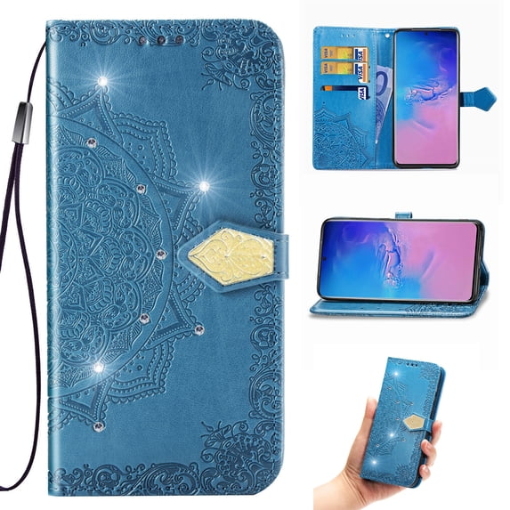 Wallet Case for Motorola Moto G 5G 2023, Women Elegant Diamond Embossed PU Leather Kickstand Credit Card Holder Slots Wrist Strap Flip Phone Cover for Motorola Moto G 5G 2023, Blue