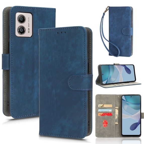 Wallet Case for Motorola Moto G 5G 2023,with RFID Blocking Credit Card Holder, with Wrist Strap PU Leather Magnetic Folio Kickstand Shockproof Women Men Phone case, Blue