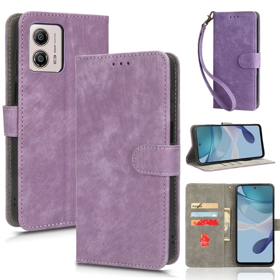Wallet Case for Motorola Moto G 5G 2023,with RFID Blocking Credit Card Holder, with Wrist Strap PU Leather Magnetic Folio Kickstand Shockproof Women Men Phone case, Purple