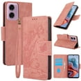 thumbnail image 1 of Wallet Case for Motorola Moto G 5G (2024),PU Leather Wallet Flip Protective Phone Case Wrist Strap Card Slots Holder Pocket Emboss Butterfly Flower Stand Shockproof Phone Case,Pink, 1 of 1