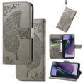 thumbnail image 1 of Wallet Case for Motorola Moto G Play 2023, Butterfly Embossed PU Leather Magnetic Closure Kickstand Card Slots with Wrist Strap for Girls Women for Motorola Moto G Play 2023, Gray, 1 of 4
