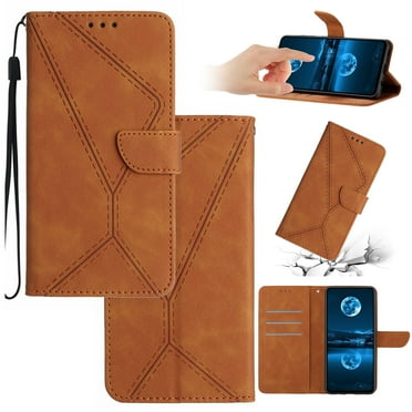 Wallet Case For Motorola Moto G Play 4G 2024, RFID Blocking Magnetic Flip Case with Card Slots Holder Kickstand Wrist Strap, PU Leather Folio Shockproof Protective Cover, Brown