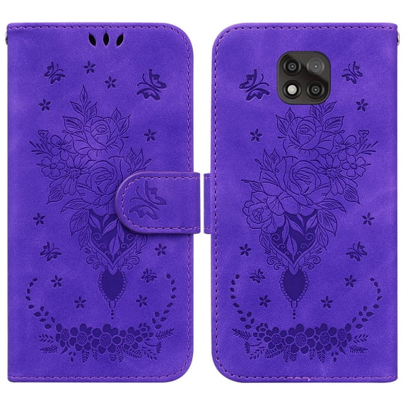 Wallet Case For Motorola Moto G Power 2021, Butterfly Embossed & Cute Flower Patterned PU Leather Magnetic Clasp Flip Stand Card Slots Kickstand with Hand Strap Shockproof Cover,
Purple