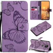 Wallet Case for Motorola Moto G Power 2021, Magnetic Flip Kickstand Emboss Butterfly PU Leather Protective Phone Cover with Wrist Strap & Card Slots, Purple