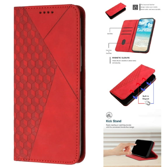 Wallet Case for Motorola Moto G Power 2025, Skin-Feel Premium PU Leather Flip Case with Credit Card Holder, Kickstand Magnetic Clasp Full Body Shockproof Cover for Motorola Moto G Power 2025, Red