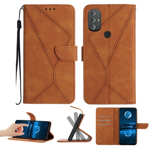Wallet Case For Motorola Moto G Power 5G (2023), RFID Blocking Magnetic Flip Case with Card Slots Holder Kickstand Wrist Strap, PU Leather Folio Shockproof Protective Cover, Brown