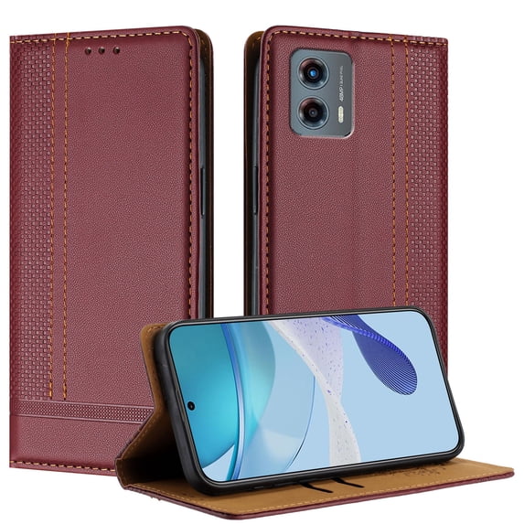 Wallet Case for Motorola Moto G Power 5G 2024, Retro PU Leather Flip Cover Stand Cards Holder Shockproof Full Protective Magnetic Closure Business Type Phone Case for Moto G Power 5G 2024,Winered