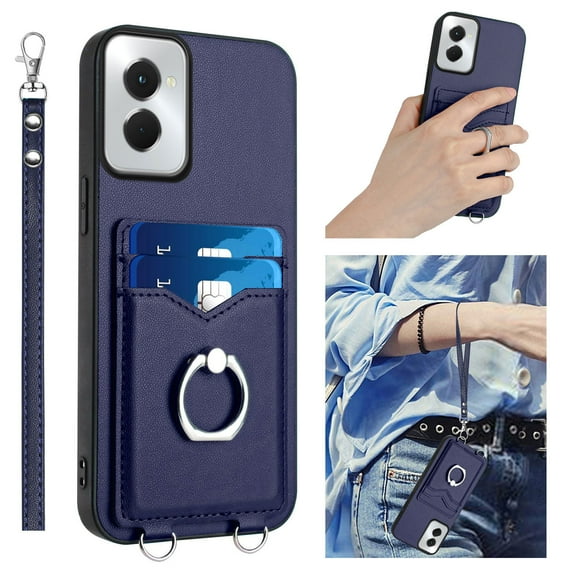 Wallet Case for Motorola Moto G Power 5G 2024, Stylish Ultra Slim PU Leather Card Slots Ring Stand Wrist Strap Shockproof Protective Thin Lightweight Back Case Cover for Moto G Power 5G 2024, Blue