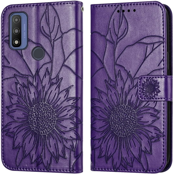Wallet Case for Motorola Moto G Pure Case with Card Holder,Sunflower Pattern Leather Phone Case with Kickstand Magnetic Closure Shockproof Cover for Moto G Pure Purple Sunflower