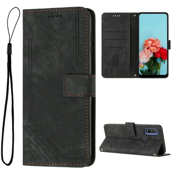 Wallet Case for Motorola Moto G Pure, Premium PU Leather Flip Case Card Slots Holder, Luxury Kickstand Function Book Folding Folio Cover with Wrist Strap for Motorola Moto G Pure, Black