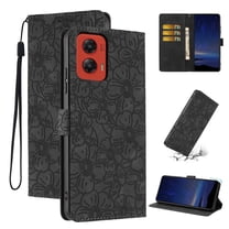 Wallet Case for Motorola Moto G Stylus 5G (2025), Embossed PU Leather Magnetic Clasp Flip Case with Card Holder & Cash Slot & Stand, Flower Pattern Cover for Motorola Moto G Stylus 5G (2025), Black