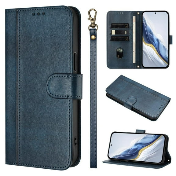 Wallet Case for Motorola Moto G Stylus 5G 2025, Short Strap PU Leather Case, PU Leather Kickstand Magnetic Folio Cover for Moto G Stylus 5G 2025 with Card Holder, Support Wireless Charging - Blue