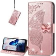 thumbnail image 1 of Wallet Case for Motorola Moto G200 5G, 3D Butterfly Flower PU Leather with Credit Card Slots Holder Magnetic Closure Folio Phone Cover Case for Moto Edge 30/G200 Rhinestone Rose Gold, 1 of 7