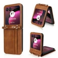 thumbnail image 1 of Wallet Case for Motorola Razr+ 2024, Pretty Card Package Cover Luxury PU Leather + Hard PC Bumper Ultra-thin Protective with Long Shoulder Strap for Motorola Razr+ 2024, Brown, 1 of 8