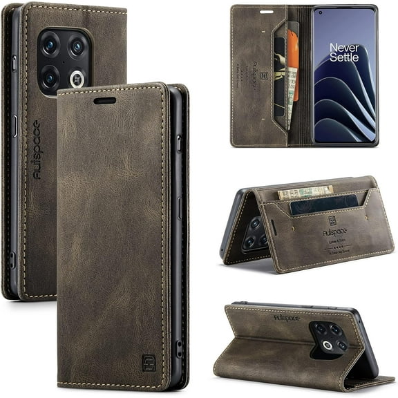 Wallet Case for OnePlus 10 Pro,Magnetic Protect PU Leather Flip Case with Card Holders RFID Blocking Kickstand Shockproof Protection Case for OnePlus 10 Pro (Coffee)
