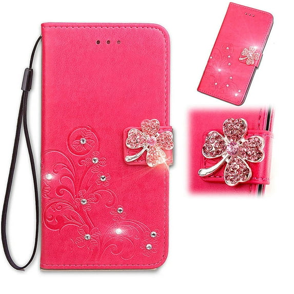 Wallet Case for OnePlus Nord N200 5G 2021, 1+Nord N200 5G 6.49" Bling Case, Allytech Flip PU Leather Soft TPU Bumper Kickstand Glitter Magnetic Case with Hand Strap for OnePlus Nord N200 5G, Rose