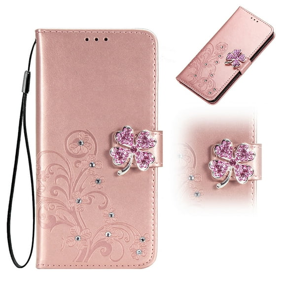 Wallet Case for OnePlus Nord N200 5G 2021, 1+Nord N200 5G 6.49" Bling Case, Allytech Flip PU Leather Soft TPU Bumper Kickstand Glitter Magnetic Case with Hand Strap for OnePlus Nord N200 5G, Rosegold