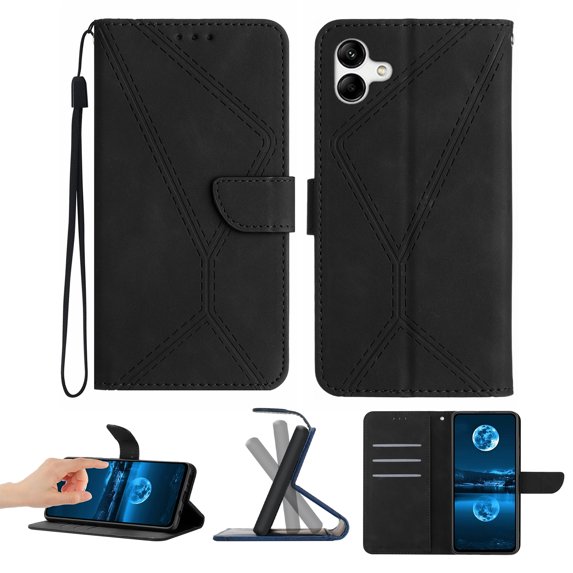 Wallet Case For Samsung A04E, RFID Blocking Magnetic Flip Case with Card Slots Holder Kickstand Wrist Strap, PU Leather Folio Shockproof Protective Cover For Samsung Galaxy A04E, Black