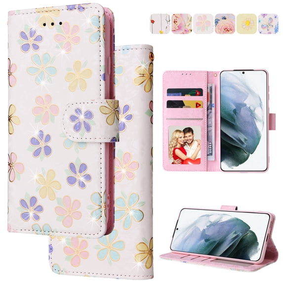 Wallet Case for Samsung A05s with RFID Blocking Credit Card Slots Holder, Cute Patterned Gold Brushing Magnetic Flip Kickstand Wrist Strap Cover for Samsung Galaxy A05s, Flowers Blossoming