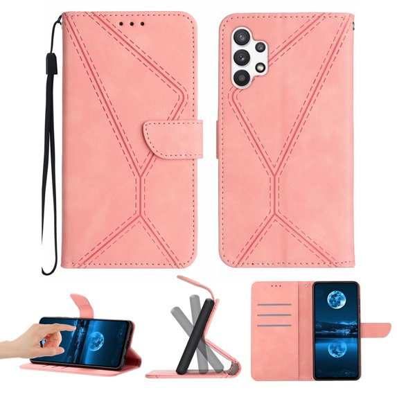 Wallet Case For Samsung A13 4G, RFID Blocking Magnetic Flip Case with Card Slots Holder Kickstand Wrist Strap, PU Leather Folio Shockproof Protective Cover For Samsung Galaxy A13 4G, Pink