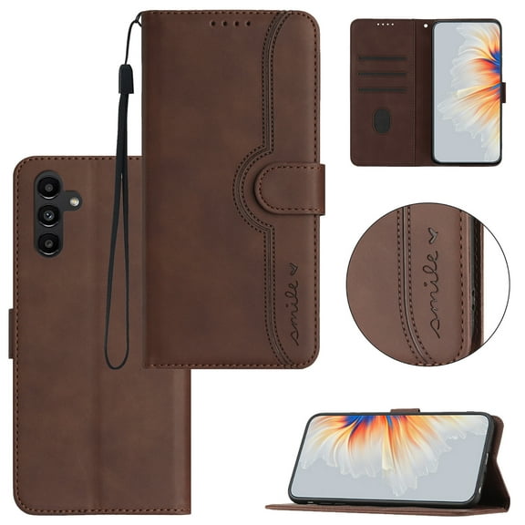 Wallet Case for Samsung A13 5G, [RFID Blocking][Kickstand][Magnetic Closure] Flip Folio Wallet Case PU Leather Card Slots and Detachable Hand Strap Phone Case for Samsung Galaxy A13 5G, Brown
