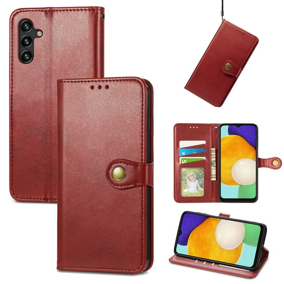 Wallet Case for Samsung A24 4G Magnetic Clasp Folio Kickstand Premium Leather Case with Hand Strap, [RFID Blocking] Credit Card Slots Shockproof TPU Inner Cover for Samsung Galaxy A24 4G, Red