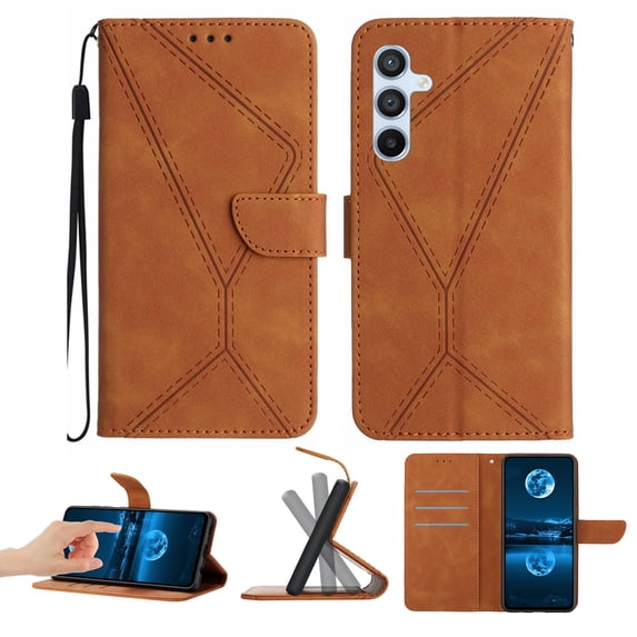 Wallet Case For Samsung A35, RFID Blocking Magnetic Flip Case with Card Slots Holder Kickstand Wrist Strap, PU Leather Folio Shockproof Protective Cover For Samsung Galaxy A35, Brown