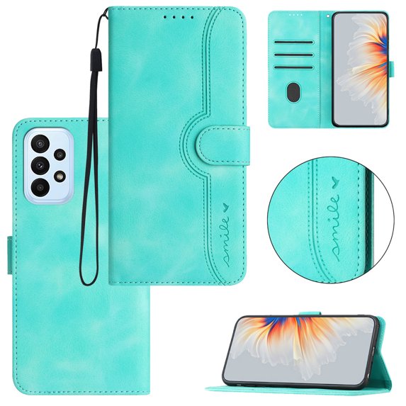 Wallet Case for Samsung A53 5G, Smile Design Premium Leather Credit Card Holder Wallet RFID Blocking Case with Wrist Strap Stand Magnetic Flip Cover for Samsung Galaxy A53 5G, Green